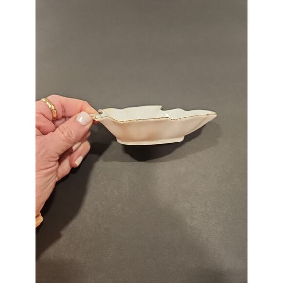 *Hand Painted Vintage Lefton China Purple Flower Leaf Candy/Nut Dish - Picture 5 of 12